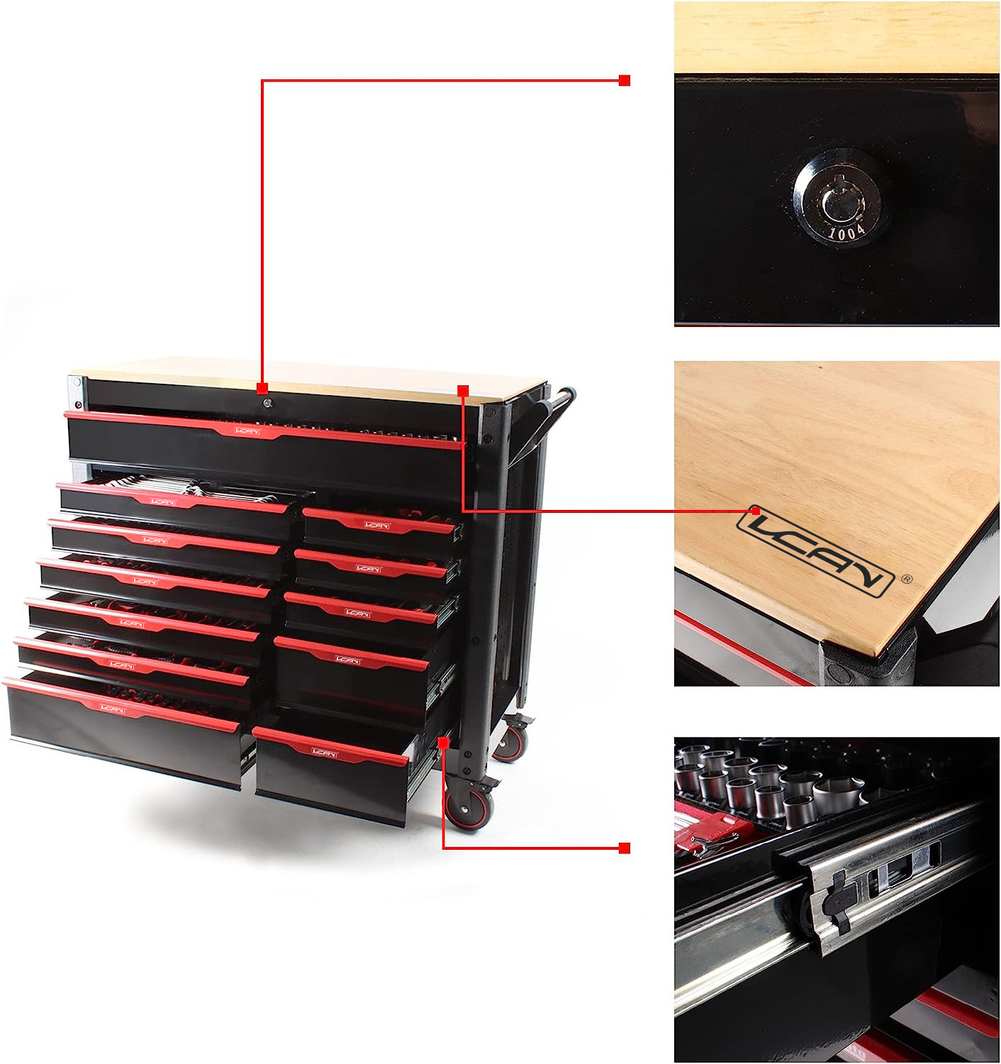 Ultra Big Tool Garage Storage Cabinet Workbench Cart with 12 Drawers Automotive Service Set Trolley Tool Cart Red Tool Chest