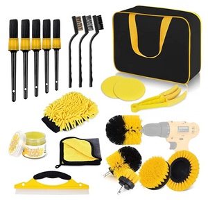 20 Pcs Car Cleaning Tools Kit  Auto Detailing Brush Drill Clean Brush Sets For Car Washing