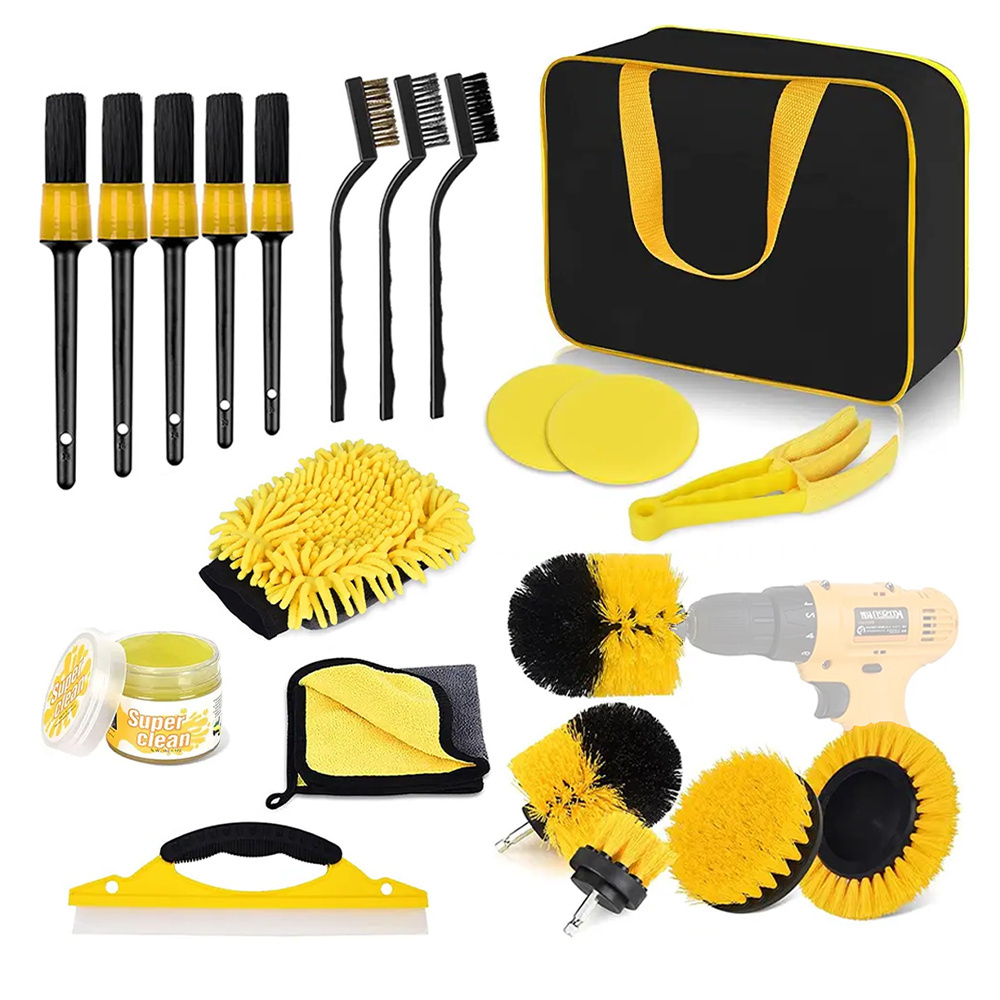 20Pcs Car Washing Brush Detailing Brush Drill Clean Brush Sets Car Detailing Products with brush, microfiber, drills