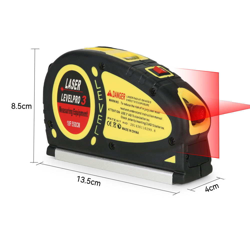 Level Pro 3 Multipurpose Standard Cross Line Laser Level 5.5M/18 Feet Measure Tape Ruler for Picture Hanging