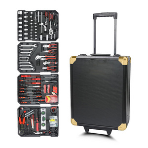 181pcs Household Auto Repair Tool Set with Aluminum Trolley Case and Wheels Includes Ratchet Handle-Tool Box and Toolkit