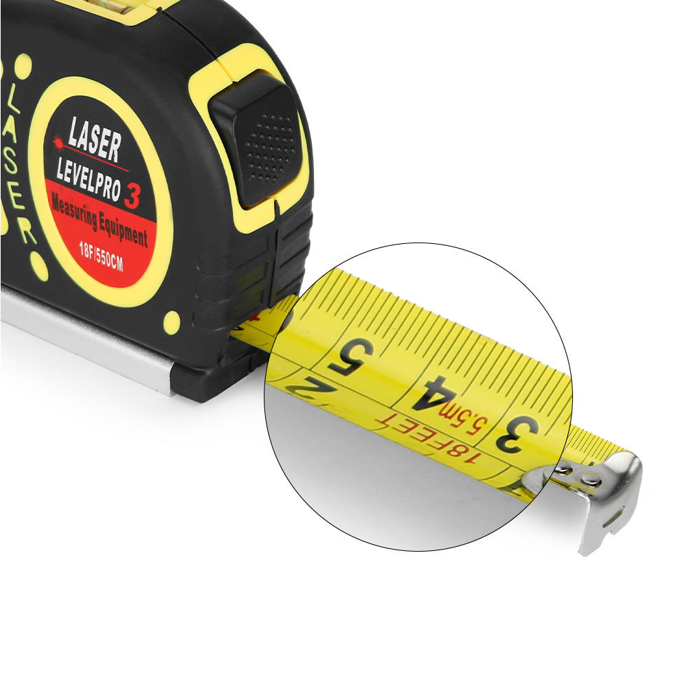 Level Pro 3 Multipurpose Standard Cross Line Laser Level 5.5M/18 Feet Measure Tape Ruler for Picture Hanging