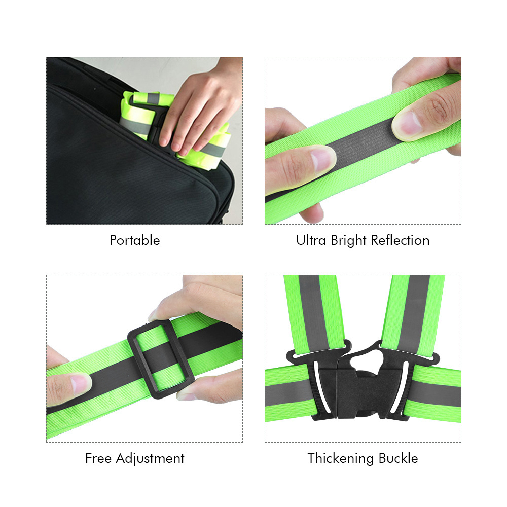 In Stock Adjustable Night Running Reflector Belt Gilet Hiking Cycling Bicycle Riding Security Safety Running Reflective Vest