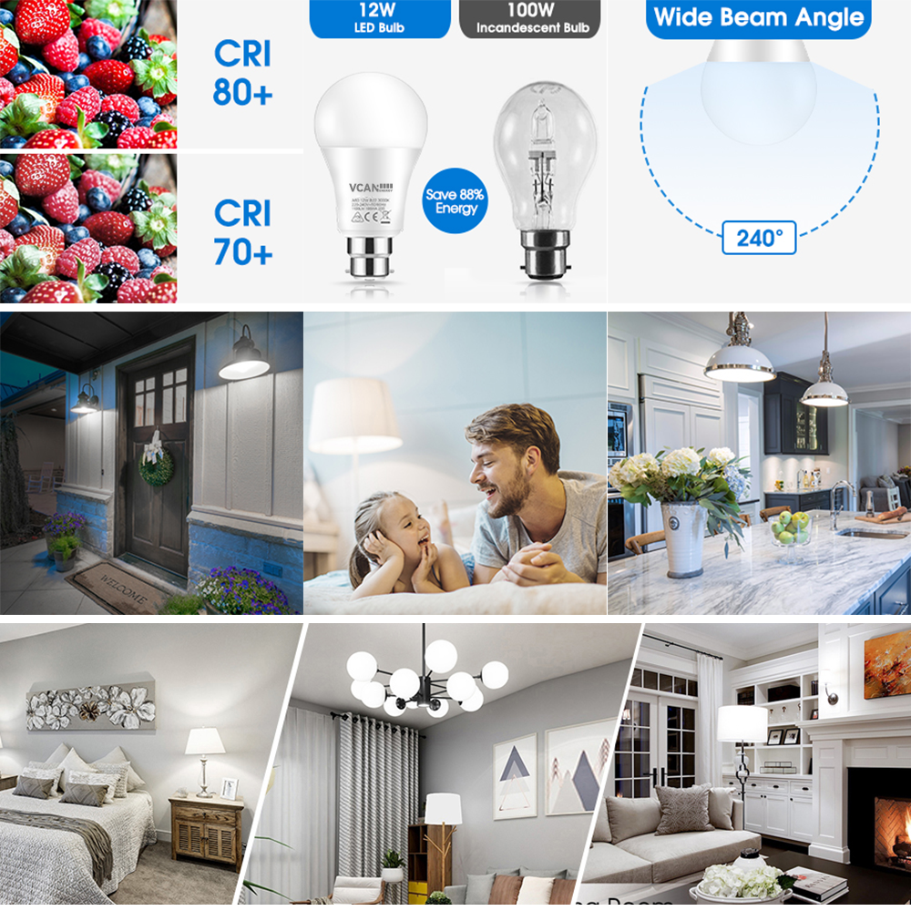 VCAN B22 LED Bulbs Super Bright 1100LM 12W A60 Frosted Globe Golf Ball Bulbs Energy Saving for Living Room Bedroom Led Bulb B22