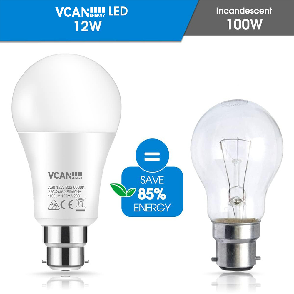 VCAN B22 LED Bulbs Super Bright 1100LM 12W A60 Frosted Globe Golf Ball Bulbs Energy Saving for Living Room Bedroom Led Bulb B22