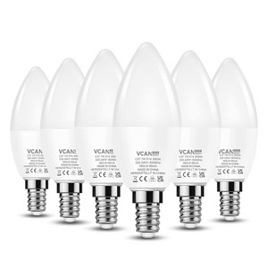 VCAN  E14 LED Light Bulb Warm White 60W Equivalent 7W E14 Screw Candle Light Bulbs 3000K 560LM C37 E14 LED Candle Light Bulb