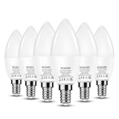 VCAN  E14 LED Light Bulb Warm White 60W Equivalent 7W E14 Screw Candle Light Bulbs 3000K 560LM C37 E14 LED Candle Light Bulb