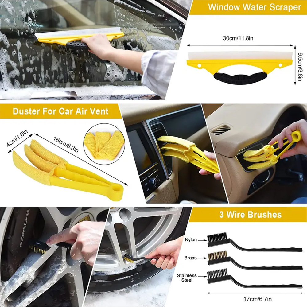 20 Pcs Car Cleaning Tools Kit Car Detailing Brush Set with Carry Bag Auto Drill Brush Set Pro Car Drill Clean Brush Kit