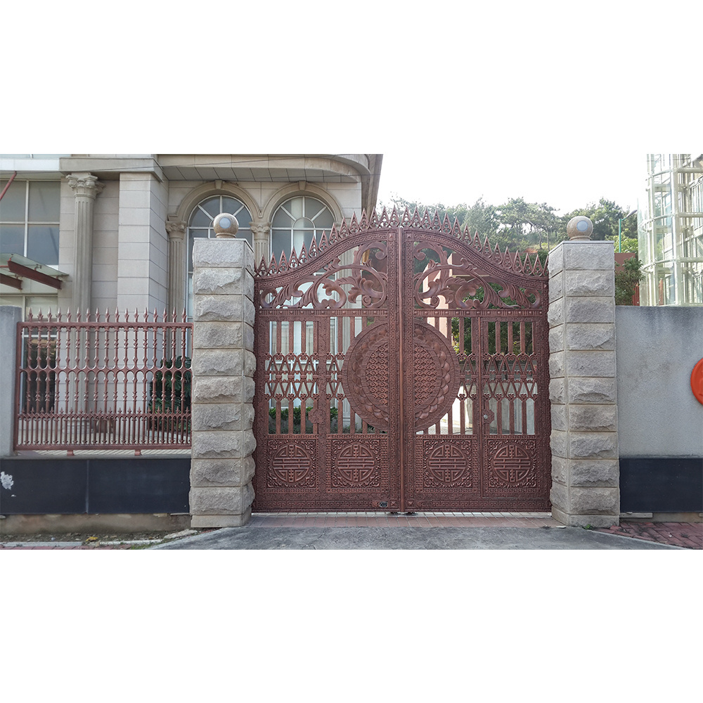 Hand Forged Galvanized Arched Steel Cast Aluminum Double Entry Doors High Quality House Main Gate Designs Aluminum Gate