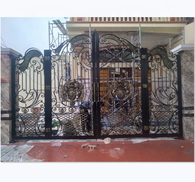 High Quality Portail Last Main Sliding Gate Grill Design Metallic Wrought Iron Gate Metal Wrought Iron Driveway Gates