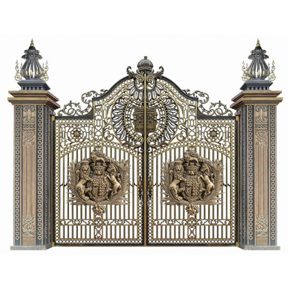 Hand Forged Galvanized Arched Steel Cast Aluminum Double Entry Doors High Quality House Main Gate Designs Aluminum Gate