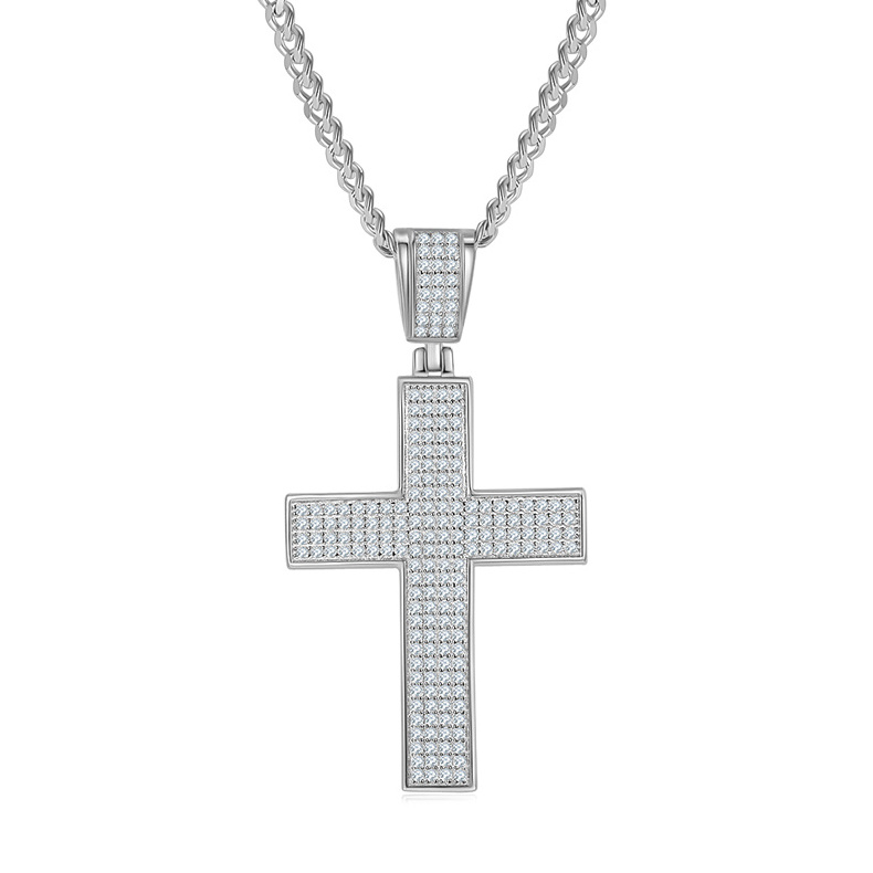 Hiphop VVS Moissanite Cross Pendant 925 Sterling Silver White Gold Plated Bling Moissanite Cross Necklace Unisex Jewelry