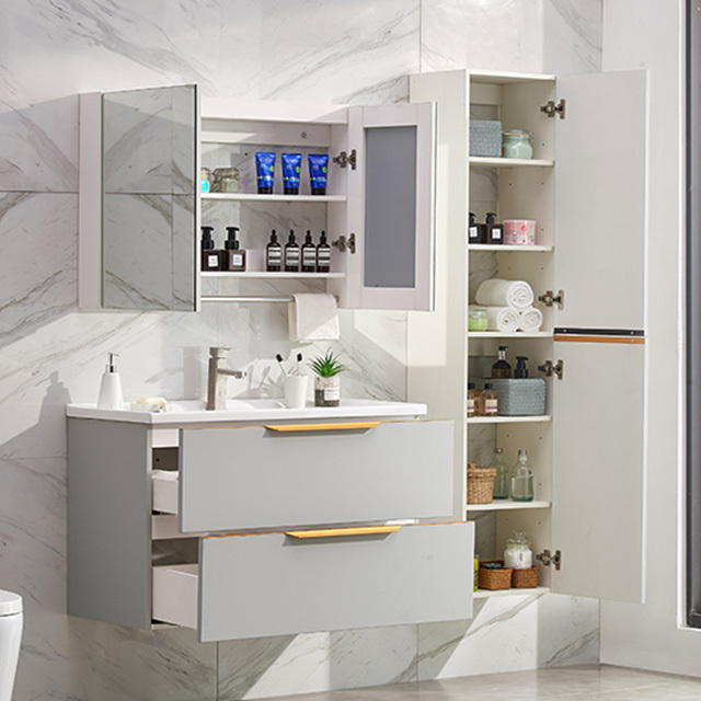 Popular style wall mounted european style mirror simple modular modern bathroom vanity cabinet