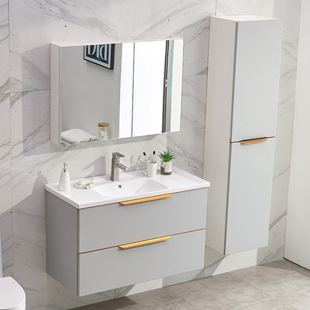 Popular style wall mounted european style mirror simple modular modern bathroom vanity cabinet