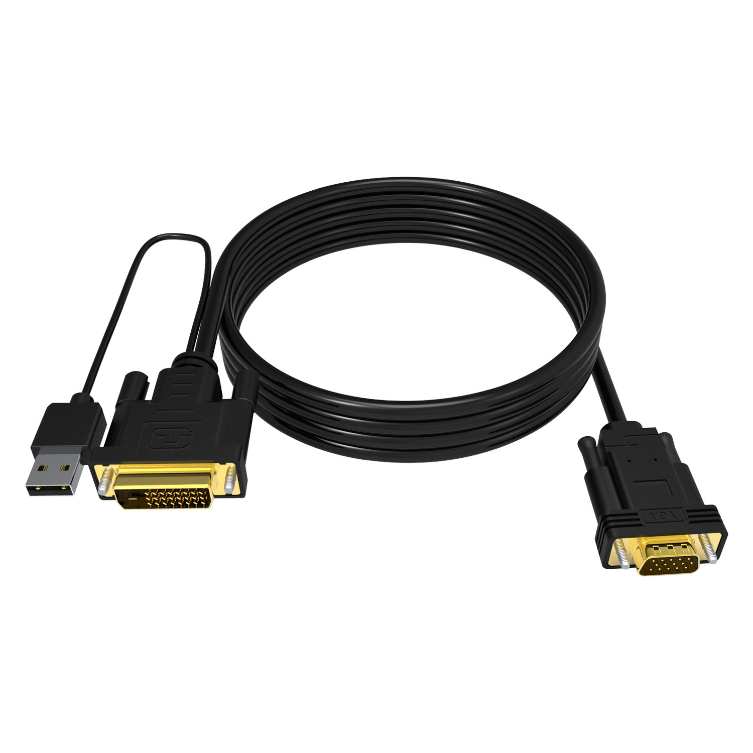 1.8m Gold Plated 1080P VGA to DVI D 24+1 Converter Adapter Cable with USB Power Supply for Projector Desktop