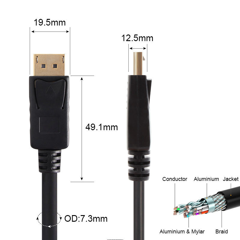 OEM high speed black 1.8m display port to display port cable for wholesale