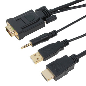 VCOM 1.8m Male to Male HDMI to VGA Cable with Audio for Computer Monitor FHD 1080P 60Hz HDMI Converter