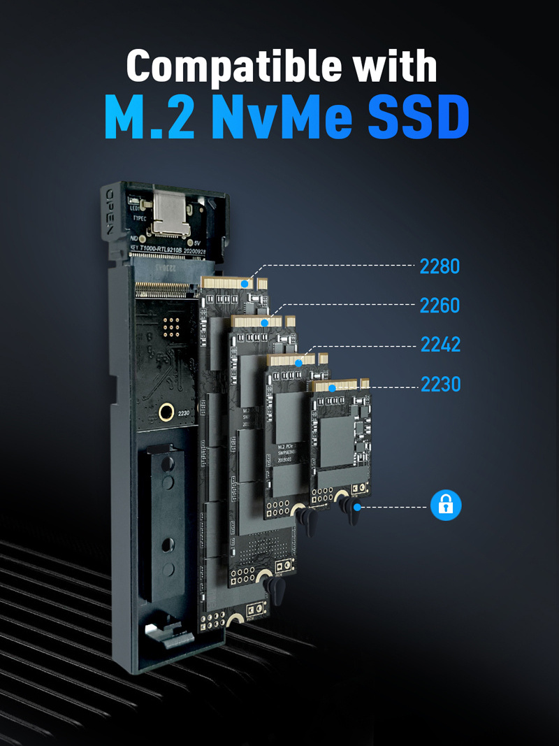 VCOM USB Type C External SSD Enclosure M.2 PCI-E  NVMe M B Key Hard Drive Casing with Aluminum Shell