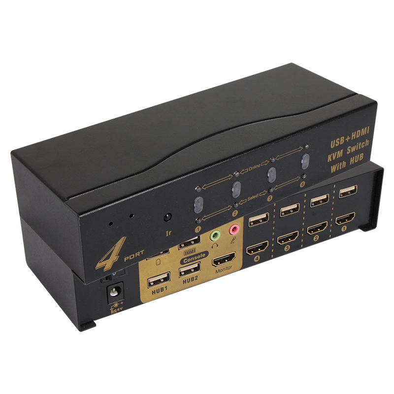 Factory OEM ODM KVM HDMI 4x1 Switch 4K 30Hz with Hotkey Ir Remote Control KVM Switch for Computer