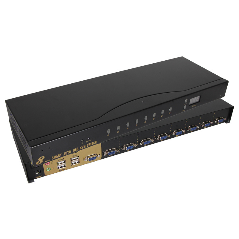 VCOM 8 Port USB 1080P FHD VGA 1U Rackmount Support Cascade OSD Hotkey Remote Control VGA over IP KVM Switch