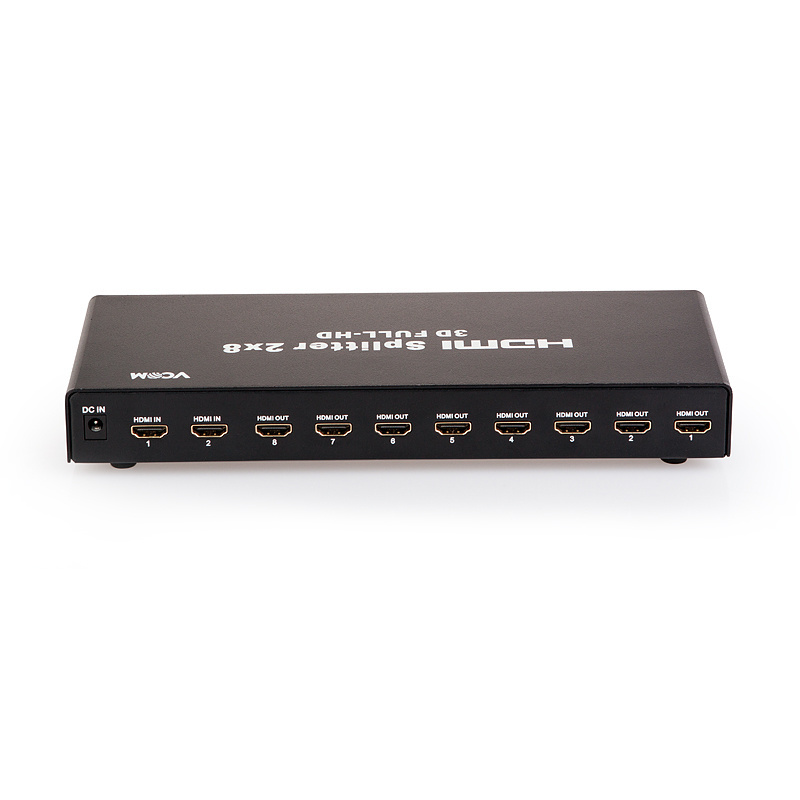 VCOM Computer 2*8 HDMI Splitter Switch Support 1080p 3D Metal Case HDMI Splitter 2 Input 8 Output Video Audio Splitter Switch