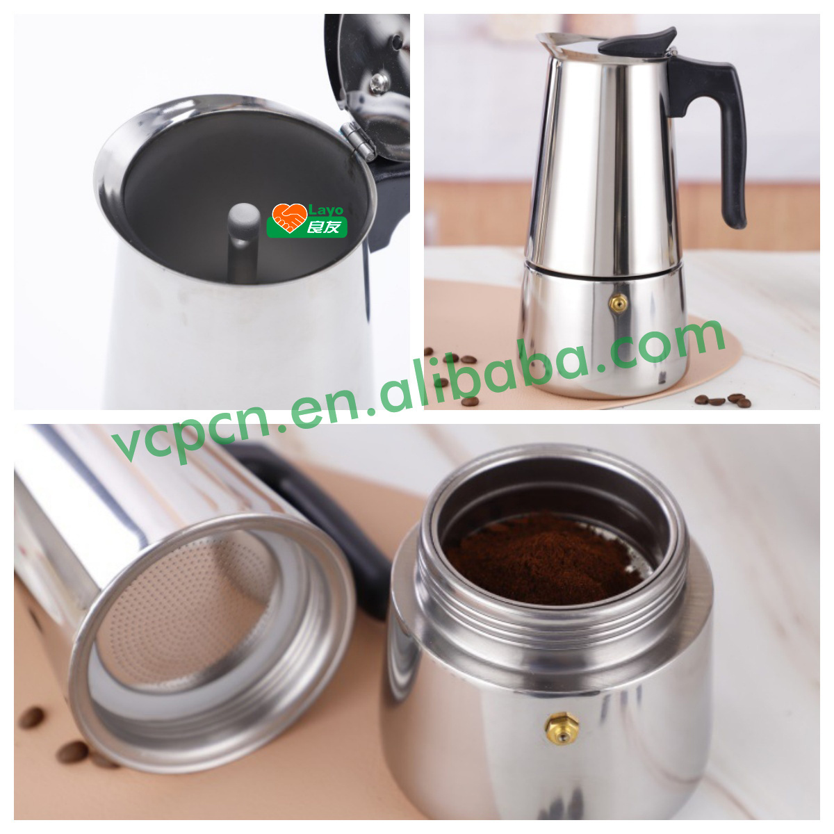 Italian Handmade Stainless Steel Stovetop Espresso Coffee Pot Maker Moka Coffee Filter Percolator Pot Maker