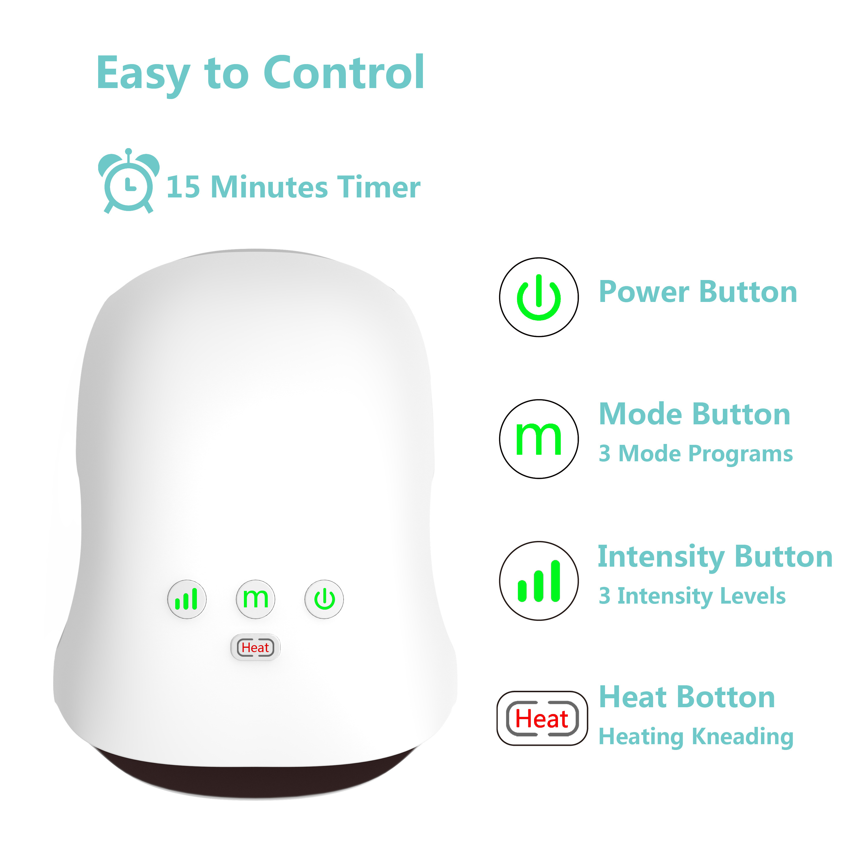 Electronic heated shiatsu plus air pressure machine electric vibrating finger small cordless hand massager