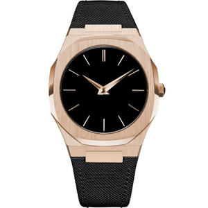 Rose gold plated nylon leather band stainless steel watch case japan movt quartz watch price