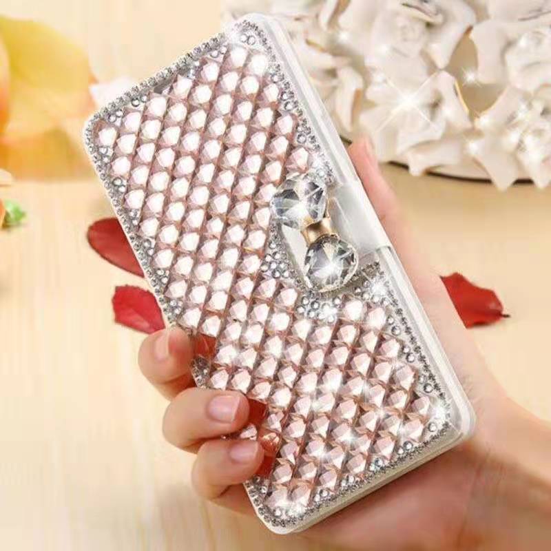 3D Handmade Crystal Bling Shiny Rhinestone Diamond PU Leather Case For iphone Series Cell Phone Case