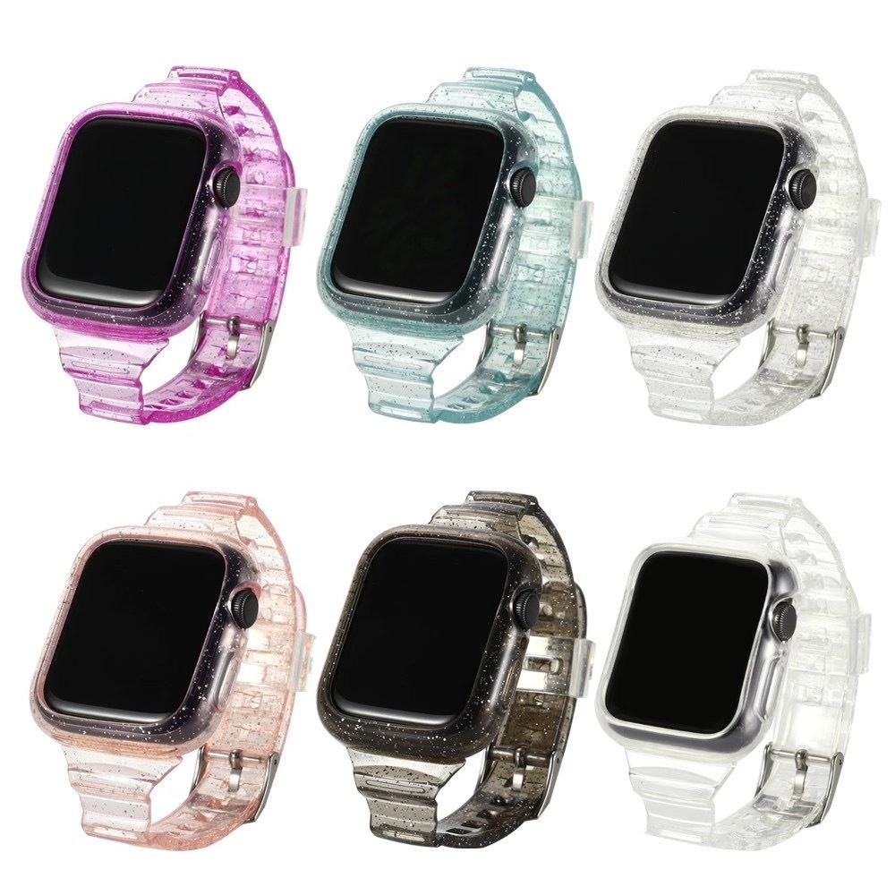 Bling Glitter Crystal Clear Transparent Slim Thin Narrow Small Replacement Strap For Apple iWatch Bands Series 6 5 4 3 2 1