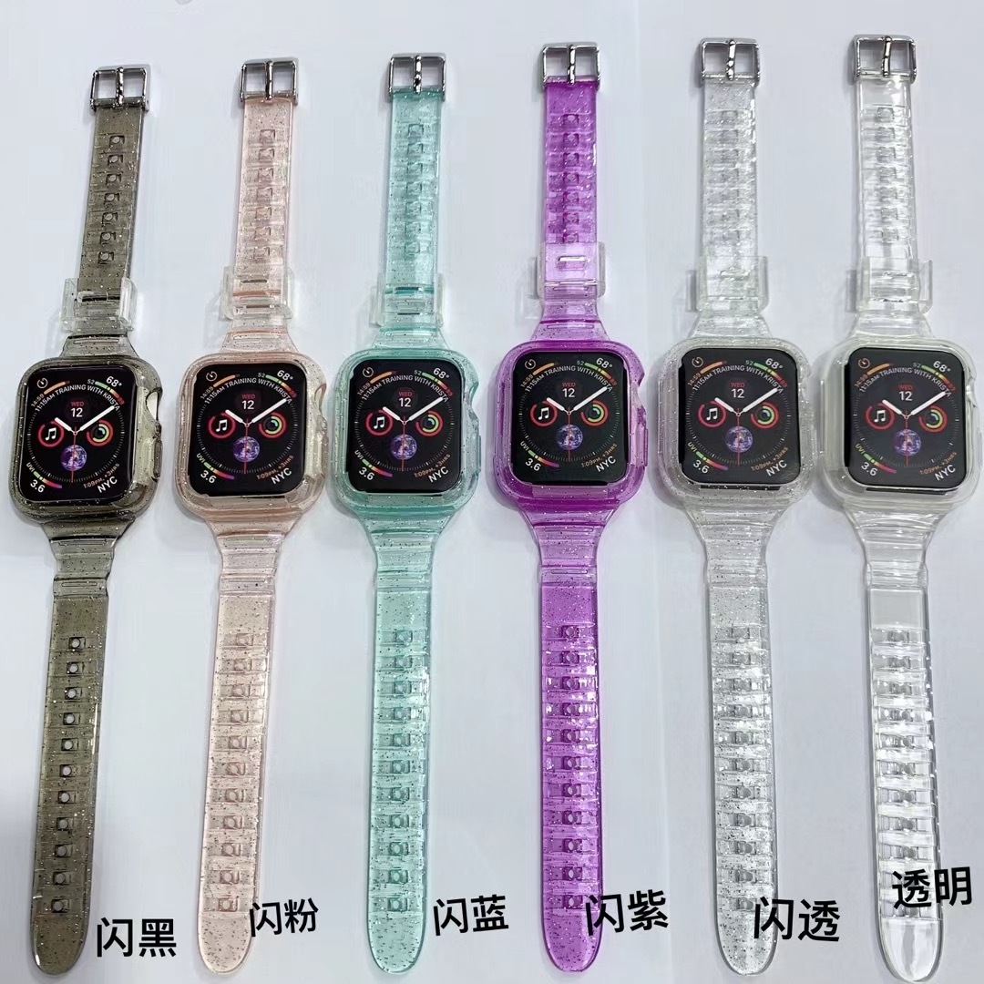 Bling Glitter Crystal Clear Transparent Slim Thin Narrow Small Replacement Strap For Apple iWatch Bands Series 6 5 4 3 2 1