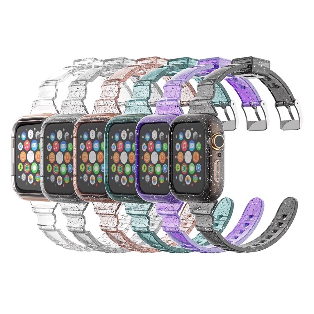 Bling Glitter Crystal Clear Transparent Slim Thin Narrow Small Replacement Strap For Apple iWatch Bands Series 6 5 4 3 2 1