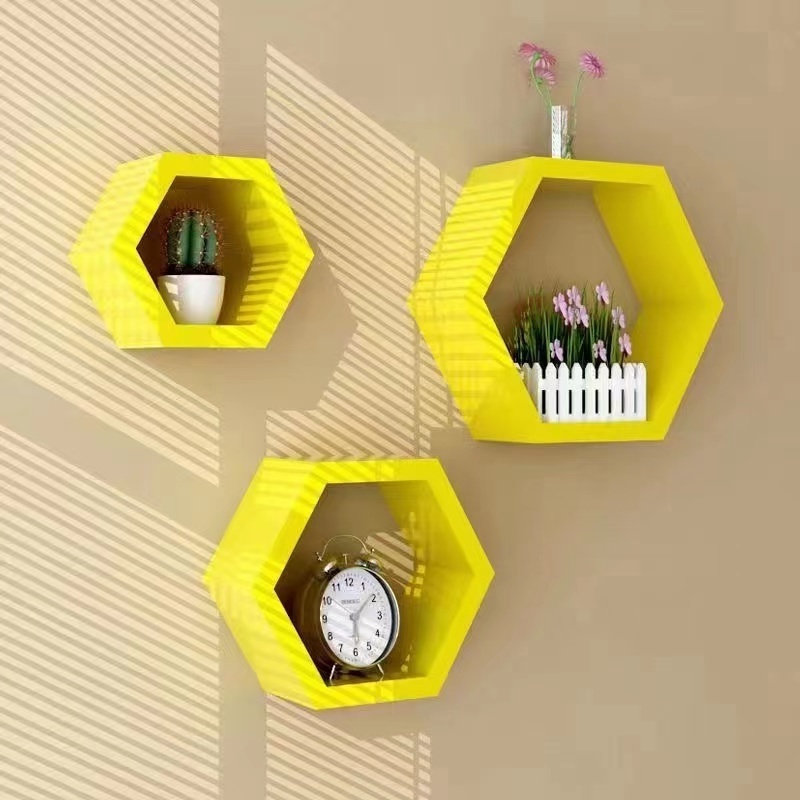 3pcs/set Open Hexagon Bookcase Wall Mounted Bedroom Wall Shelf Organizer Floating Shelves for Wall Storage