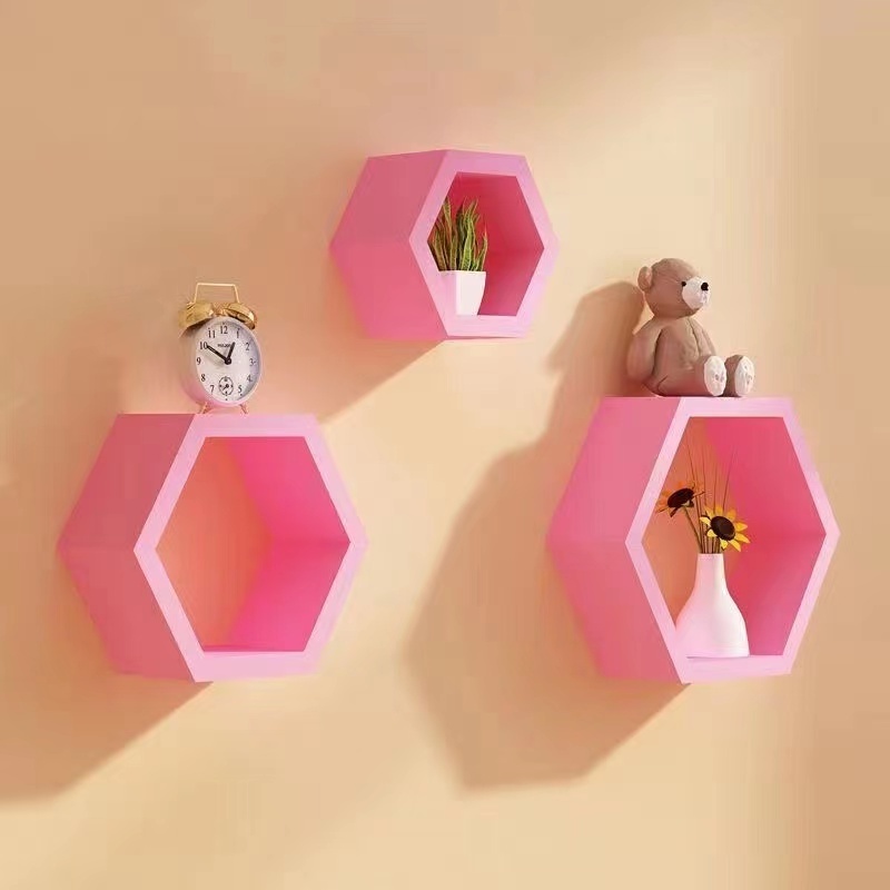 3pcs/set Open Hexagon Bookcase Wall Mounted Bedroom Wall Shelf Organizer Floating Shelves for Wall Storage