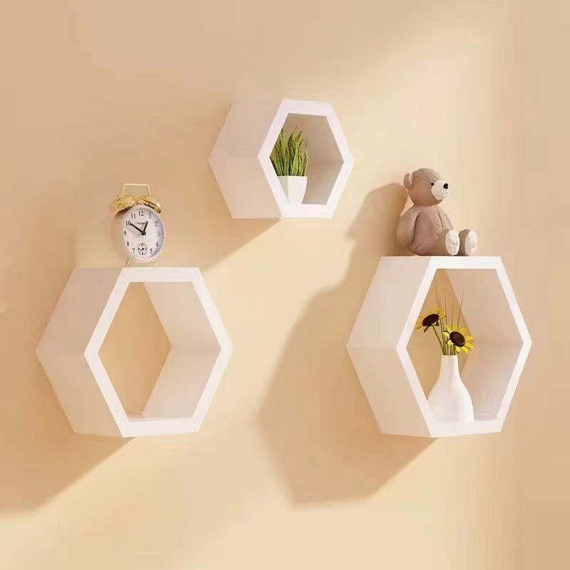 3pcs/set Open Hexagon Bookcase Wall Mounted Bedroom Wall Shelf Organizer Floating Shelves for Wall Storage