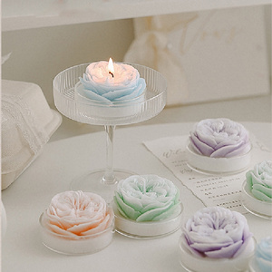 Austin Rose Shaped Candles with Glass Base Multi Color Art Flower Candle for Romantic Wedding Home Decor