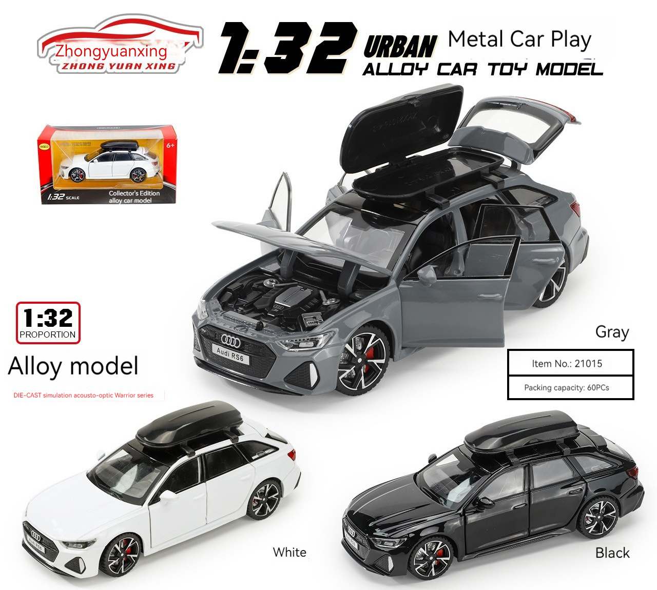 1:32 diecast model cars Audi RS6 alloy car model with sound and light pullback metal model car toys ornament Modelo del coche