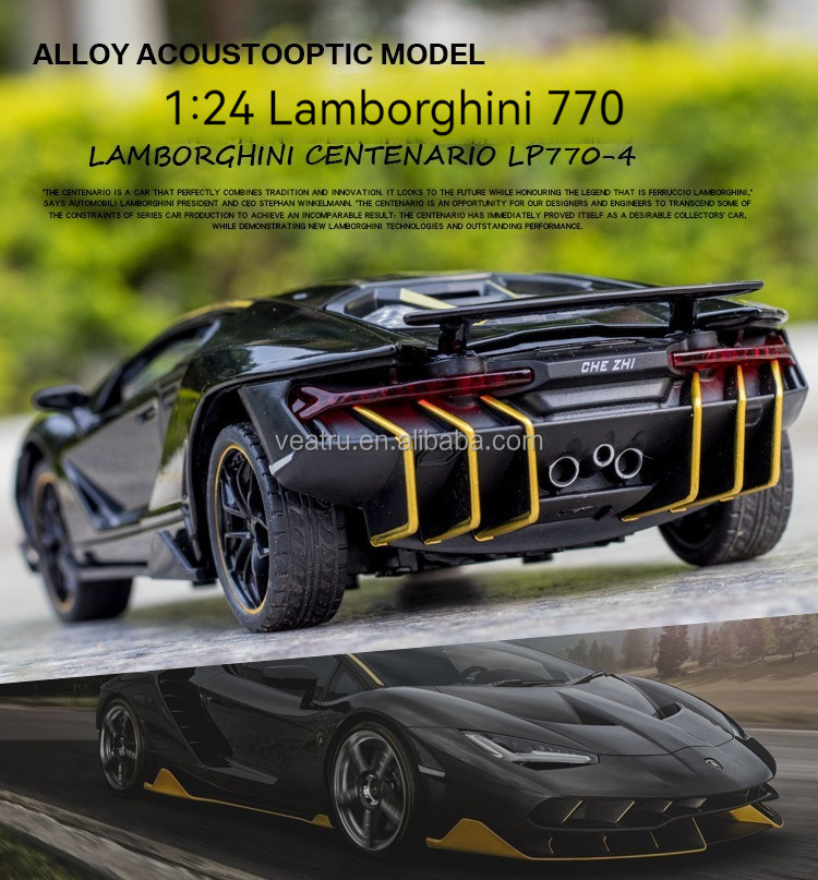 diecast model car 1:24 Lambor 770 supercar with sound and light pullback doors open decorate ornament metal car model toys