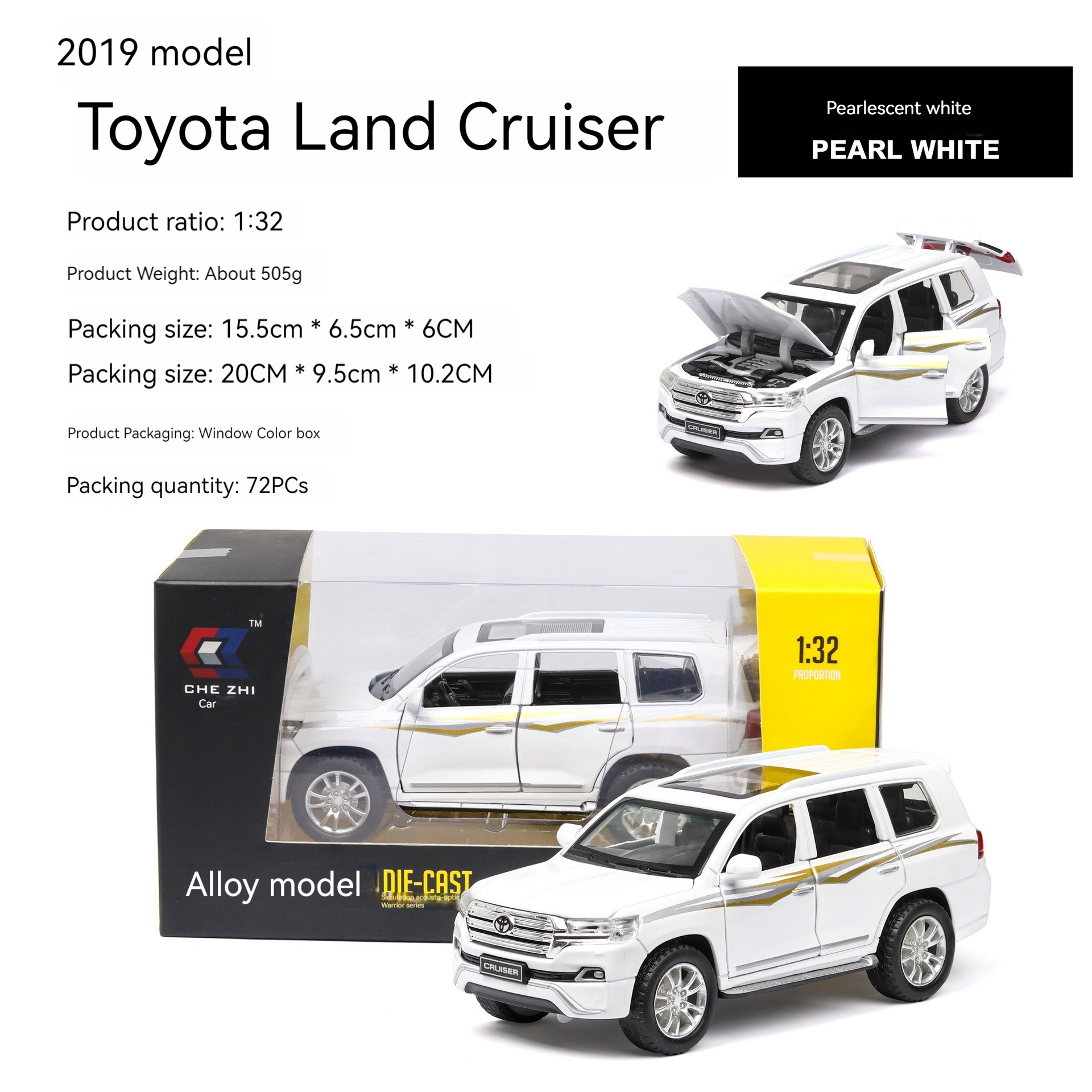 1:32 scale model car Toyota CRUISER alloy car with sound and light pullback decorate ornament doors open Modelo del coche