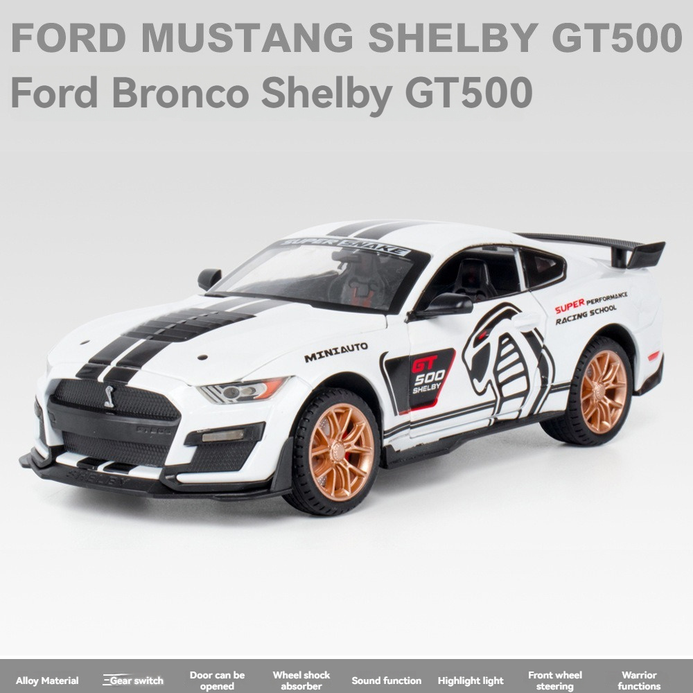 diecast model car 1:24 Ford Mustang Shelby GT500  with sound and light pullback metal car model toys ornament decorate car model