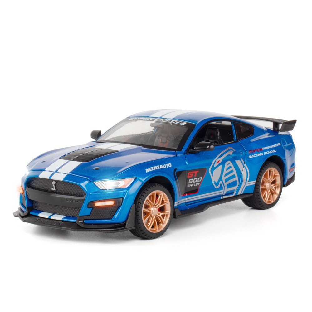 diecast model car 1:24 Ford Mustang Shelby GT500  with sound and light pullback metal car model toys ornament decorate car model