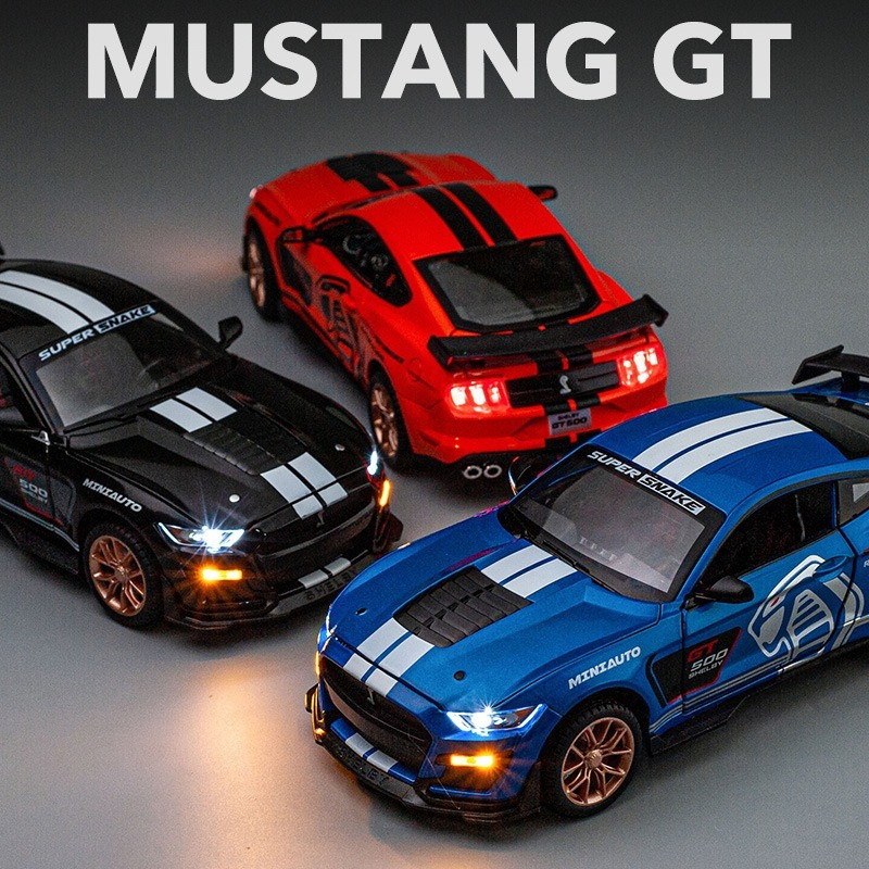 diecast model car 1:24 Ford Mustang Shelby GT500  with sound and light pullback metal car model toys ornament decorate car model