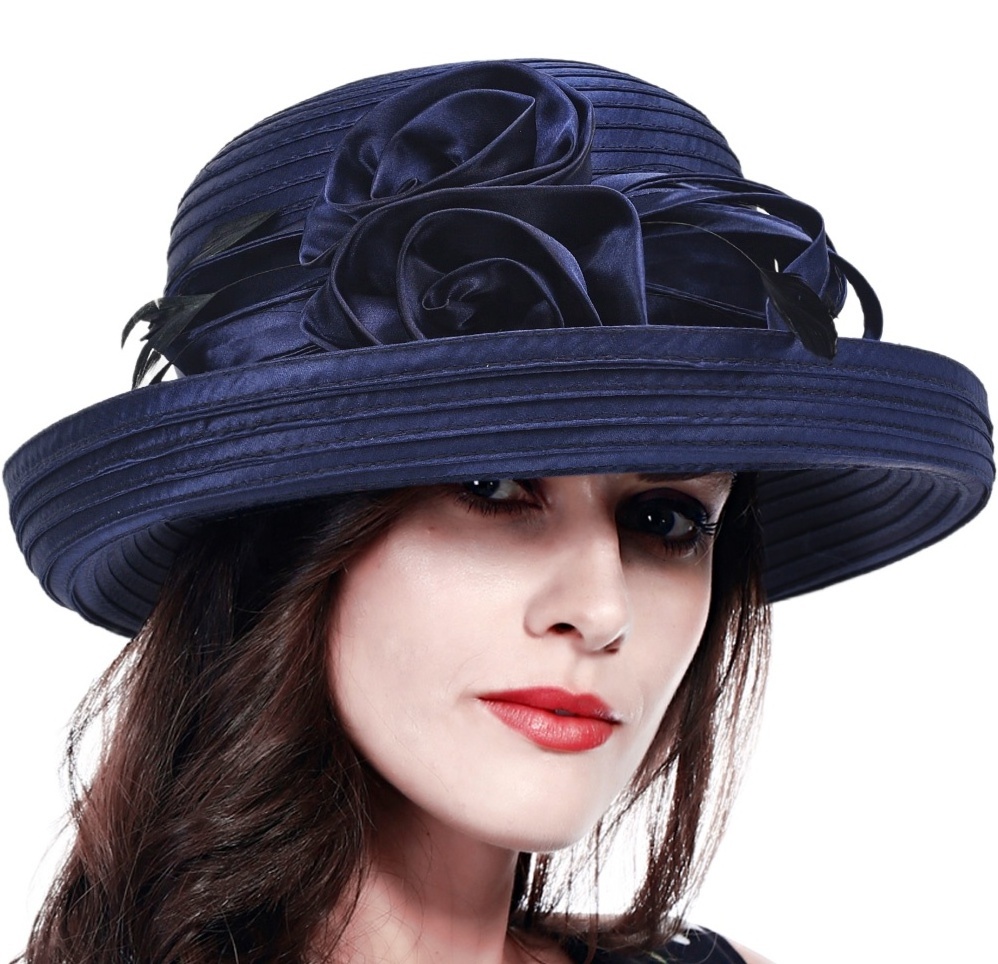 Women Satin Kentucky Derby Dress Wedding Party Bucket Hat Elegant Cloche Oaks Church Hat SD702