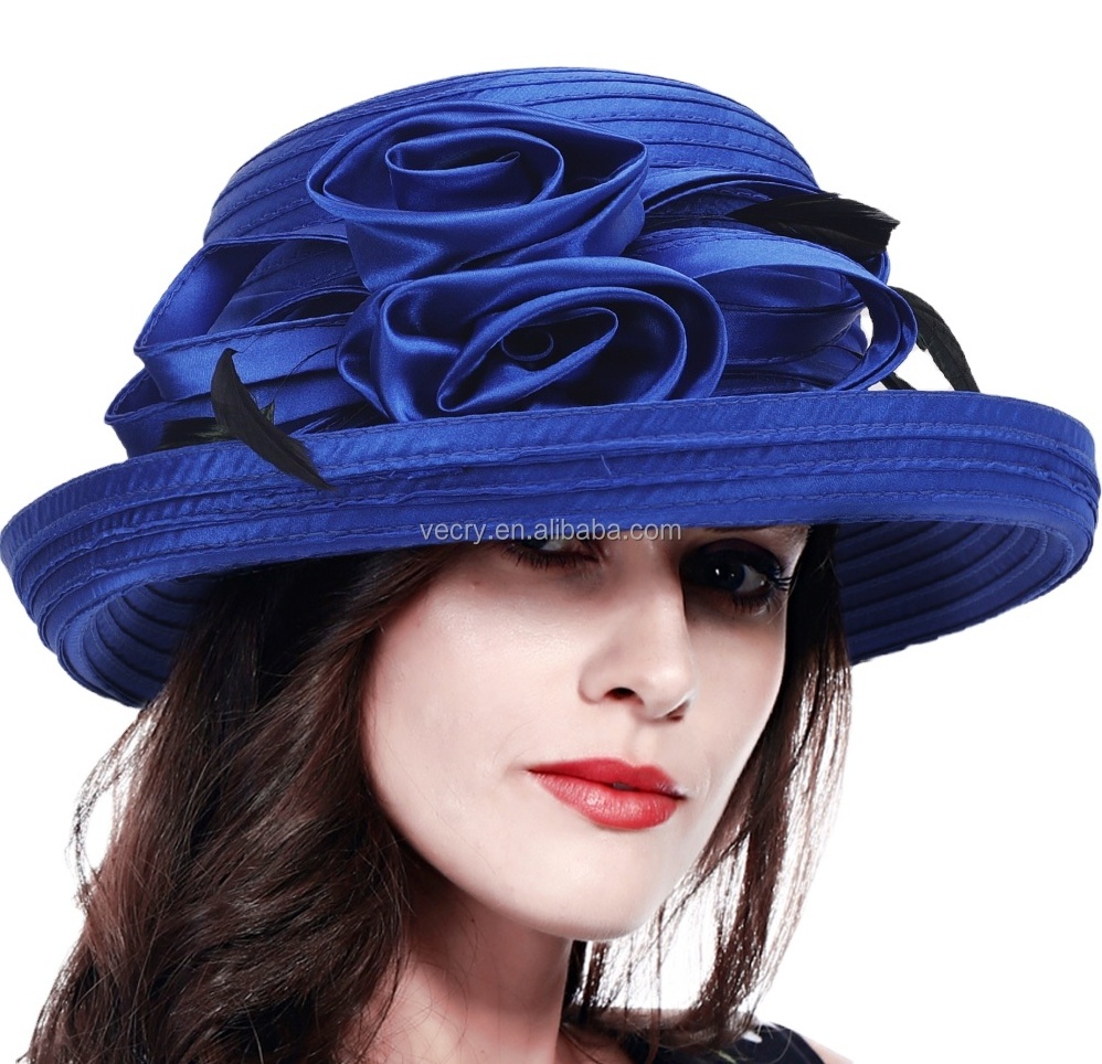 Women Satin Kentucky Derby Dress Wedding Party Bucket Hat Elegant Cloche Oaks Church Hat SD702