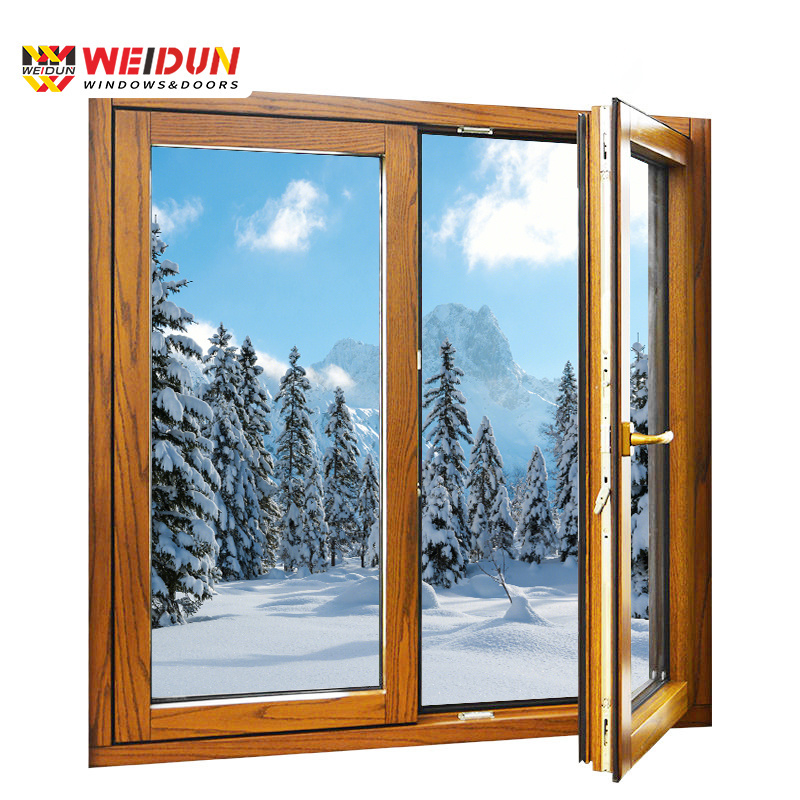 high quality WeiDun 90 series Aluminum-clad wood soundproof thermal  insulation hinged windows window for house