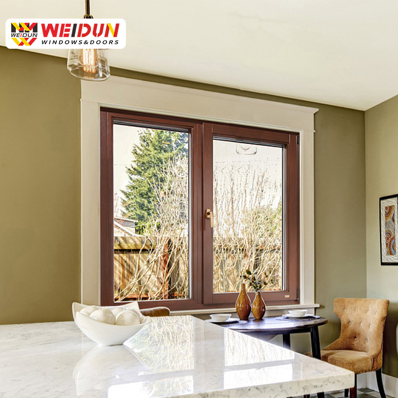 high quality WeiDun 90 series Aluminum-clad wood soundproof thermal  insulation hinged windows window for house