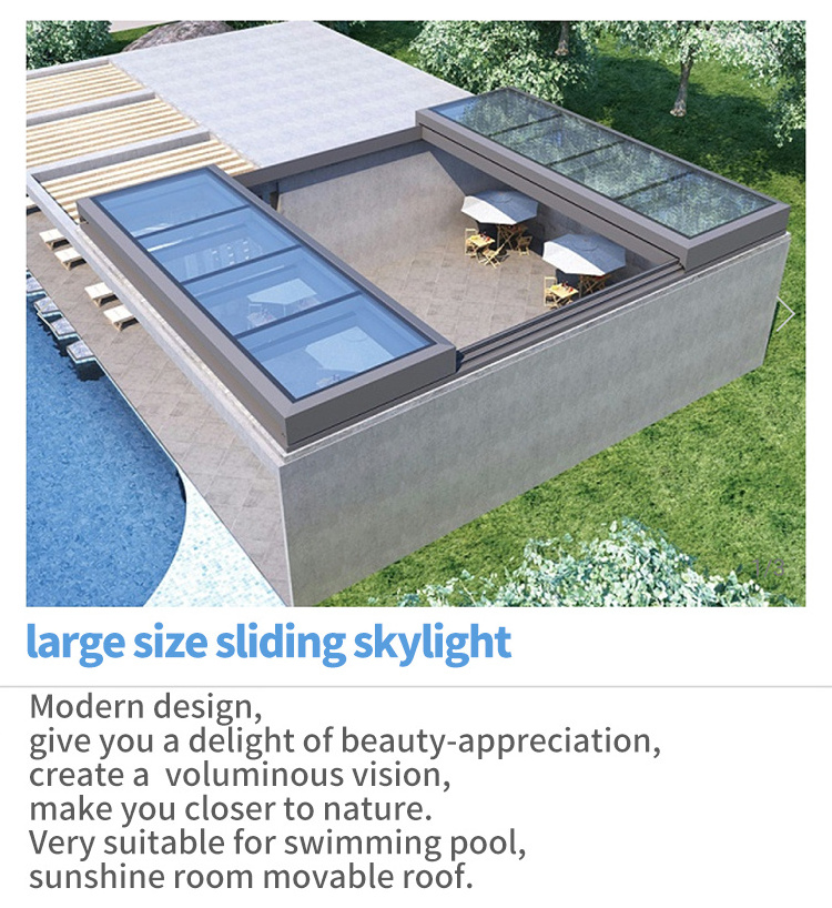 advanced WEI DUN aluminum alloy with  remote control  switch  sliding skylight roof window for house for swimming pool