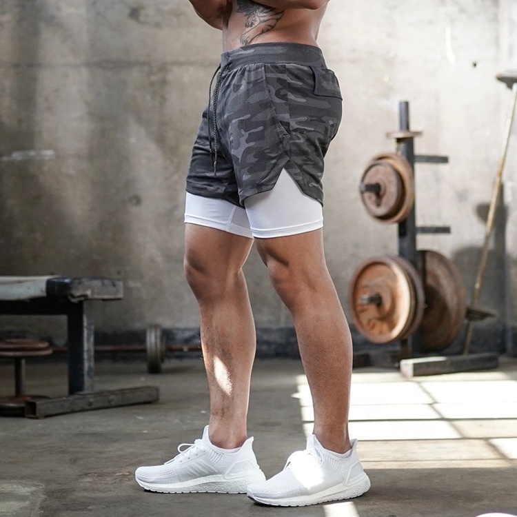 Wholesales Custom Mens Compression Workout Shorts With Liner 2 in 1 Esportivo Mesh Fitness Men Gym Shorts With Pocket