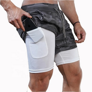 Wholesales Custom Mens Compression Workout Shorts With Liner 2 in 1 Esportivo Mesh Fitness Men Gym Shorts With Pocket