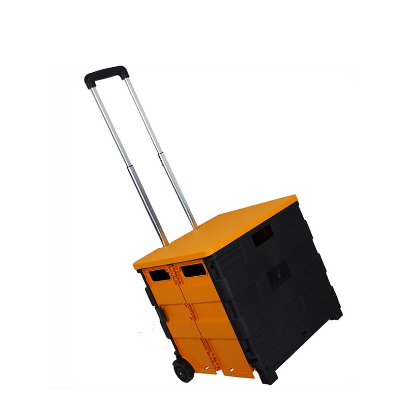 Heavy Duty Foldable Wheeled Crate With Handle Rolling Crate Cart in Plastic for Storage